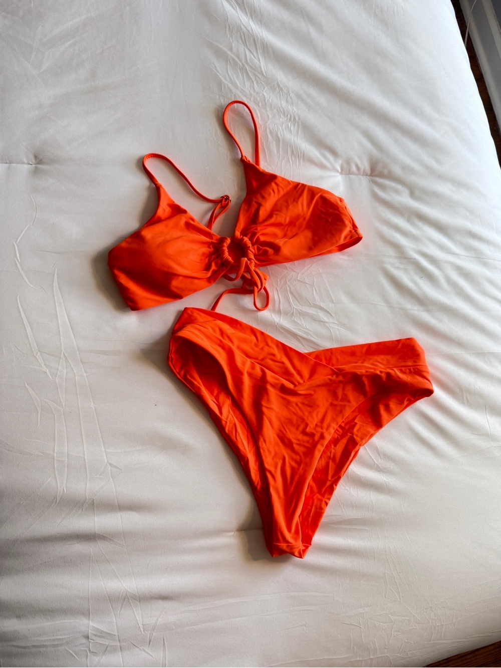SHEIN Bright Orange Tie-Front Bikini Set